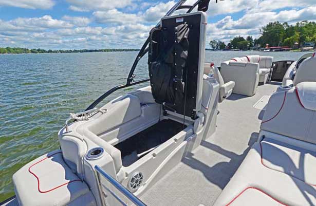 The twin aft-facing lounges feature tons of storage underneath including a change room.