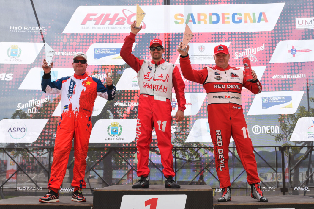 Rusty Wyatt alone atop the podium after winning the Regione Sardegna Grand Prix of Italy in Olbia.