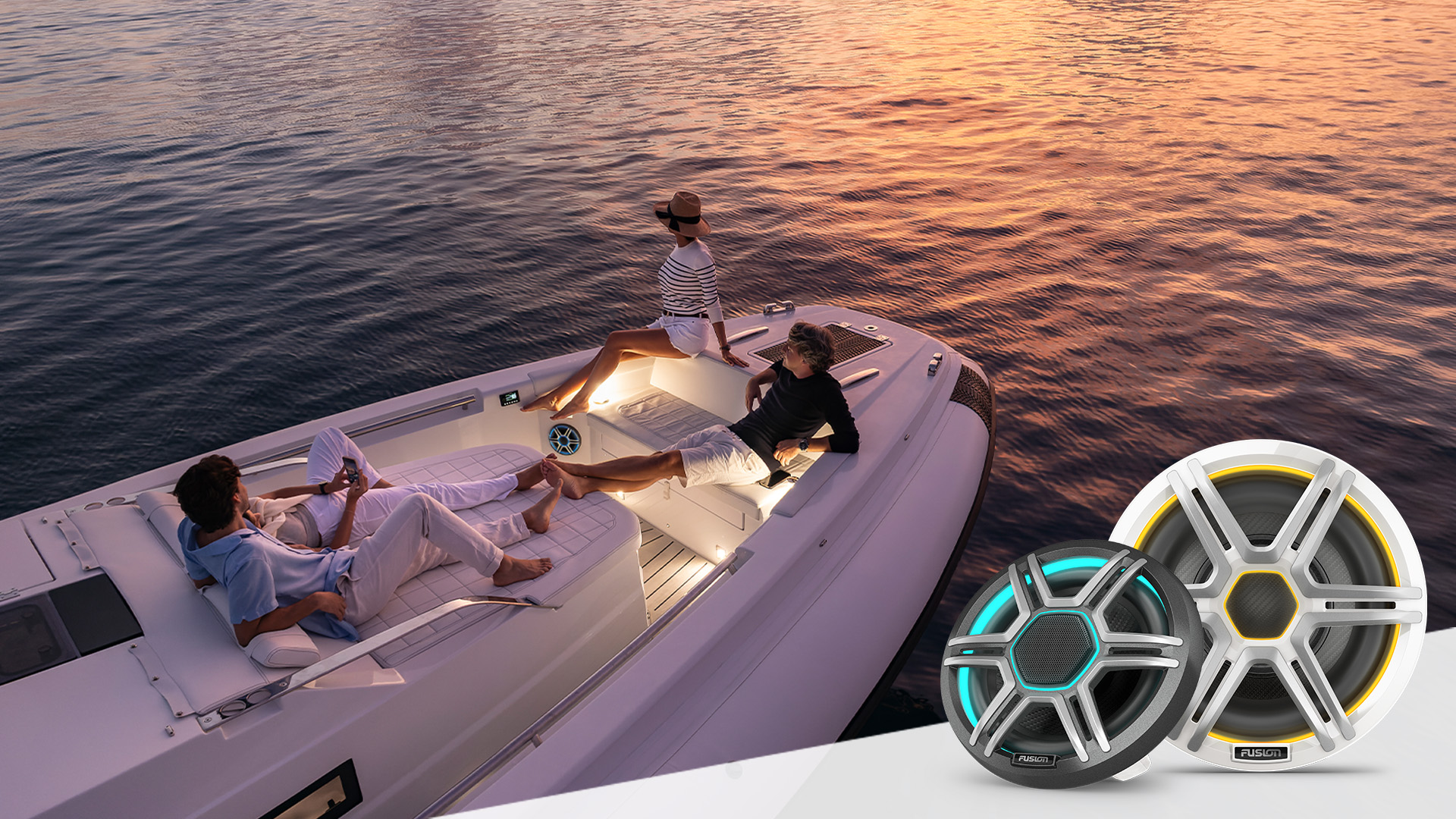 Offering the perfect combination of style and substance, the new Apollo speakers and subwoofers include dual-hue LED lighting rings and easily interchangeable grilles – offered in sports white, sports gray, or the optional shielded white or shielded gray – to match any boat’s design.