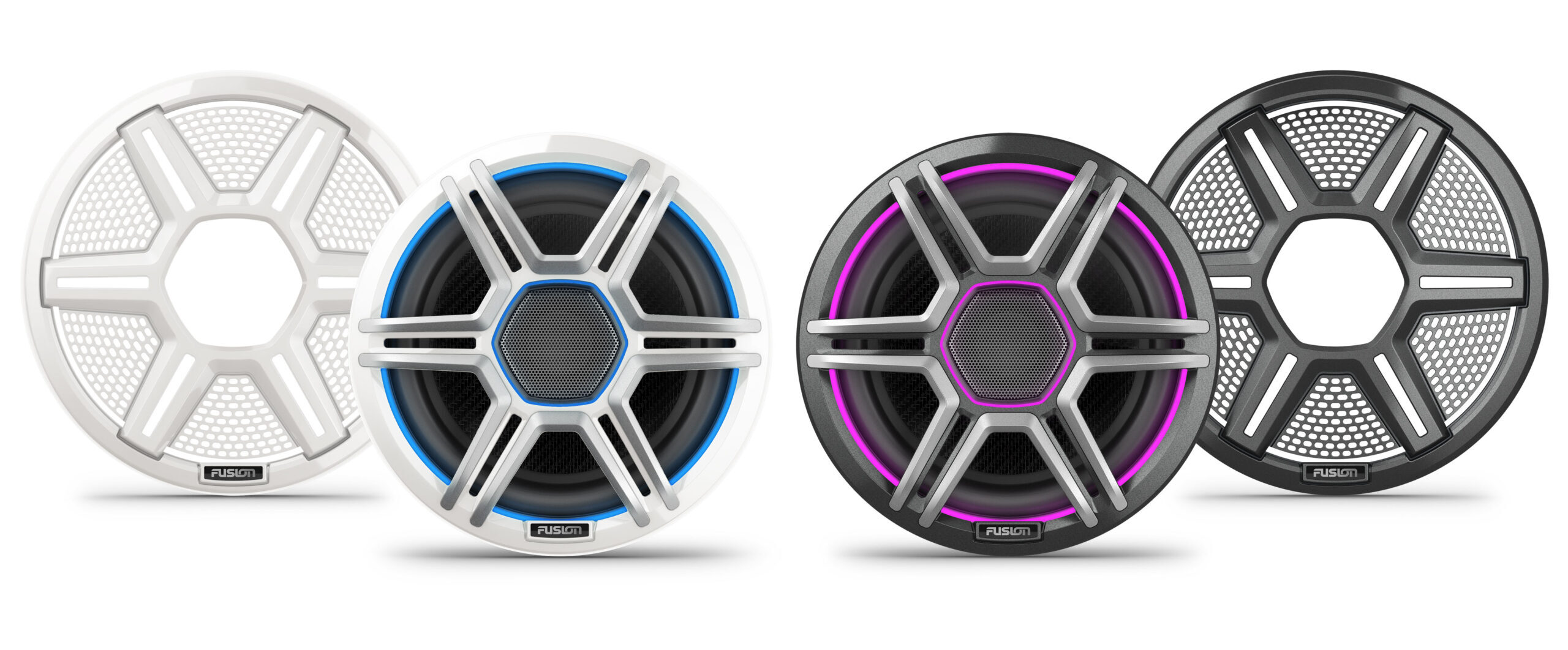 Offering the perfect combination of style and substance, the new Apollo speakers and subwoofers include dual-hue LED lighting rings and easily interchangeable grilles – offered in sports white, sports gray, or the optional shielded white or shielded gray – to match any boat’s design.