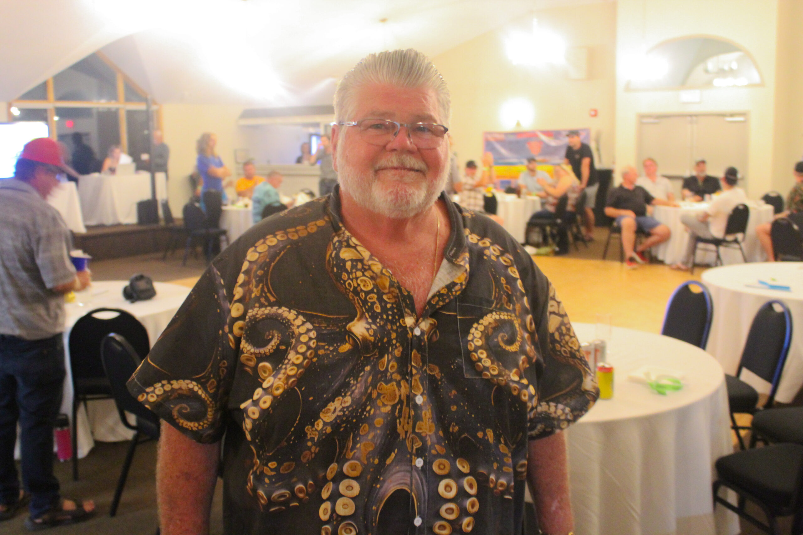 Carl McBride leads the 2024 Rice Lake Poker Run Awards and Charity Auction, at the Golden Beach Resort in Roseneath, ON.